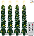 GenSwin Flameless Christmas Tree Candles with Remote Timer, Real Wax Christmas Tree Flameless Taper Candles Battery Operated with String Lights, Set of 4 LED Tree Candlesticks for Home Winter Decor