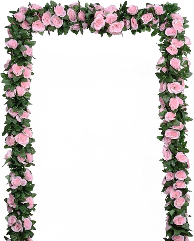 5Pcs(41FT) Flower Garland Artificial Rose Vine Garland Artificial Flowers for Wedding Party Arch Garden Floral Garlands Decor (Pink and Greenery)