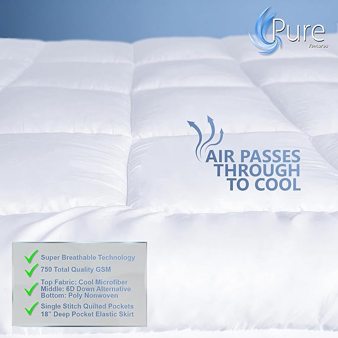 Full Mattress Topper & Mattress Pad Protector in One Quality Plush Luxury Down Alternative Pillow Top Make Your Bed Luxurious 18" Deep Pockets White