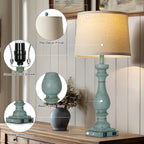 29" Tall Coastal Table Lamps Set of 2,Retro Blue Bedside Lamps with USB C+A Ports & AC Outlet,3-Way Dimmable Touch Lamp for Night Stands Living Room Bedroom,Blue