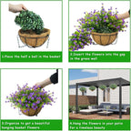 Artificial Hanging Flowers Basket, 12 UV-Resistant Bundles of Realistic Fake Flowers, Faux Plants for Outdoor Decor, Home, Garden, Porch, Patio, Spring & Summer Decorations, Purple