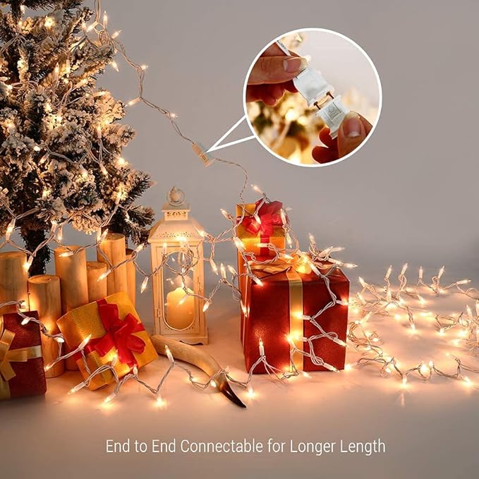 ODEETRONIC Warm Christmas Lights - 21.63ft 100Count Steady & Blink Clear Christmas Lights, UL Certified Incandescent Fairy String Light, White Wire Xmas Tree Light Connectable for Indoor Outdoor Party