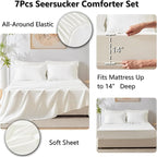 CozyLux King Size Comforter Set Ivory Seersucker 7 Pieces Bed in a Bag King Comforter Set with Sheets, Luxury Soft Bedding Set with Down Alternative Comforter, Sheets, Pillowcases & Shams All Seasons