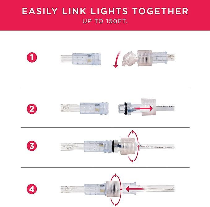 UltraPro LED Rope Lights, 25ft Classic Clear Rope, Cool White Light 5000K, Indoor/Outdoor, Flexible, Linkable, Durable, Rope Lights Outdoor, 54843