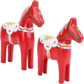 EVGATSAUTO Swedish Wooden Horse Figurine Pair, Hand Painted Nordic Decor, Traditional Red Dala Horse for Home Wedding Gift, Composite Wood Ornament