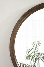 Kate and Laurel Pao Midcentury Modern Round Wood Wall Mirror; 28 Inch Diameter; Walnut; Decorative Circle Mirror with Warm Wood Finish for Robust Wall Decor