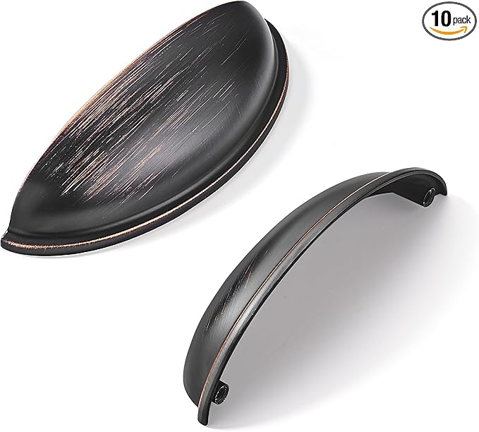 khtumeware 10 Pack 4" Drawer Pulls Oil Rubbed Bronze Cabinet Cup Pulls Kitchen Hardware Cabinet Handles Drawer Handles Knobs 4 inch Hole Center