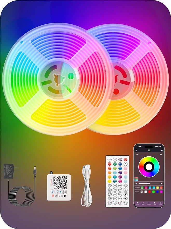 Neon Rope Lights 32.8Ft RGB LED Strip Lights - App & Remote Control, Music Sync, IP67 Waterproof, Flexible Cuttable Neon Lights for Bedroom, Gaming, Party, Outdoor Decor, Multiple Modes
