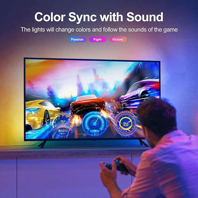 9.84ft Smart RGB LED TV Backlight Strip for 32-45 Inch TVs, Music Sync Bluetooth App & Remote Control, USB-Powered LED Lights for Bedroom, Gaming, Home Theater