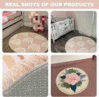 Woodland Animals Round Rugs Flower Crown Rabbit Barn Animal Boho Area Rug in Pastel Color Linen and Cotton Carpet Nursery Rug Washable Hallway Runner Mat Accent Rug for Bedroom Powder Room 4ft