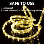 50ft/15m Plug in LED Rope Lights, 540 Warm White LEDs, 110V, Waterproof, Connectable,Power Socket Connector Fuse Holder, Indoor/Outdoor Use, Ideal for Backyards, Decorative Lighting