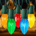 25 Feet C9 Bulb String Lights Outdoor Multicolored Christmas Lights Green Wire for Outdoor Patio Room Party Backyard Decoration, 25 Bulbs