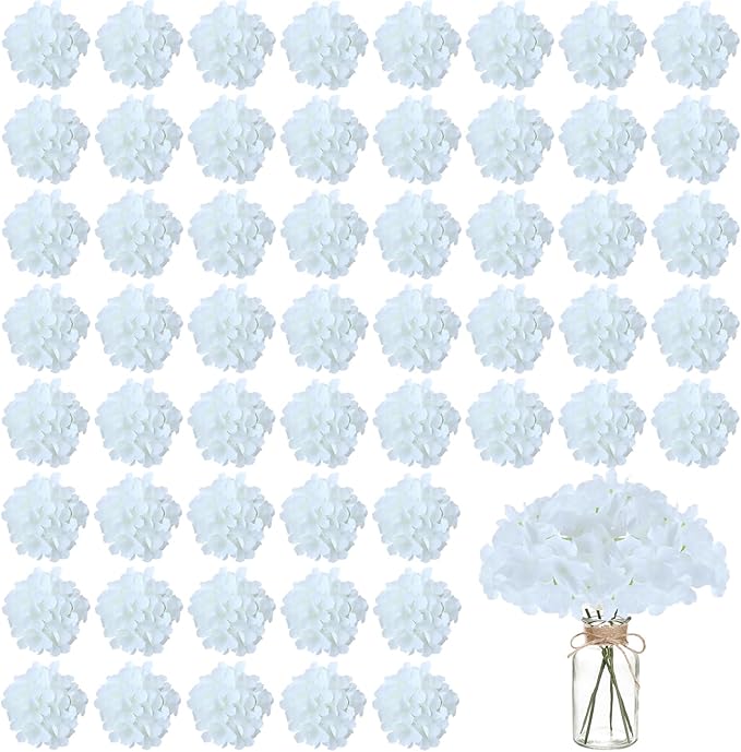 Artificial Flowers Silk Hydrangea Heads with Stems Fake Flowers for Wedding Home Party Shop Baby Shower Decor (White)