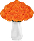 36 Pcs Artificial Chrysanthemums Flowers,Marigold Flower Fall Fake Flowers Orange Silk Mums Bouquet Decor Faux Ball Flowers for Autumn Day of Home Decor Indoor Wedding Table Centerpiece (Orange)