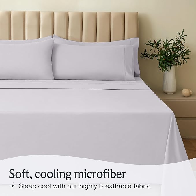 LuxClub 3 PC Sheet Set Bed Sheets Deep Pockets 16" Eco Friendly Wrinkle Free Cooling Machine Washable Hotel Bedding Silky Soft - Dove Gray Twin
