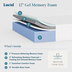Lucid 12 Inch Memory Foam Mattress - Medium Firm Feel - Infused with Refreshing Bamboo Charcoal and Cooling Gel - Bed in a Box - Temperature Regulating - Pressure Relief - Breathable - Queen Size