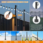 4 Pack 2.8Ft Suspension Outdoor String Light Poles for Outside String Lights Hanging,with Clip and Holder,Light Post Mounting Stand for Patio Fence Wall Garden Backyard Deck
