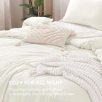 Litanika Ivory Comforter Set King Size, 3 Pieces Lightweight Solid Bedding Comforter Set, All Season Fluffy Bed Set (104x90In Comforter & 2 Pillowcases)
