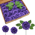Artificial Flowers Realistic Roses, 50pcs Real Looking Fake Roses with Stem for DIY Wedding Bouquets Centerpieces Bridal Shower Party Home Romantic Decorations (Regular 3" - 50pcs, Dark purple)