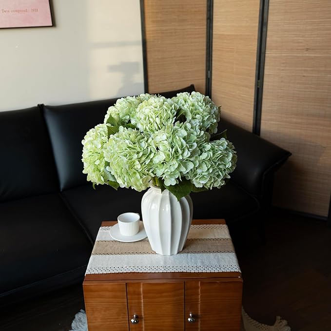 4PCS Artificial Flowers Large Hydrangeas Flowers Latex Bouquet for Wedding Bridal Office Home Party Decoration (4Pcs Light Green)