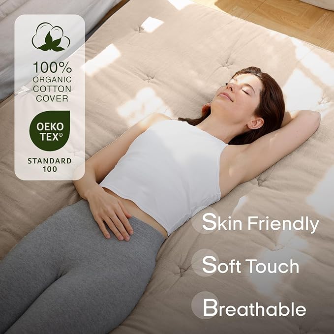 ZonLi Japanese Floor Futon Mattress Twin Size 75"x 39", 100% Cotton Cover 2.5'' Thicken Tatami Mattress, Foldable Sleeping Pad, Portable Dormitory Tatami Mat(Khaki)