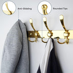 TICONN Wall Mounted Coat Rack, Five Heavy Duty Tri Hooks All Metal Construction for Jacket Coat Hat in Mudroom Entryway (Gold, 1-Pack)