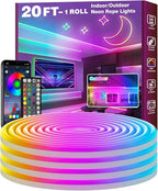 FBZ 20Ft Led Rope Lights, Flexible Neon Lights Control with App/Remote, Multiple Modes, IP65 Outdoor RGB Waterproof, Music Sync Gaming Light Strip for Bedroom Decor