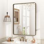 24x32 Bronze Bathroom Mirror, Rounded Rectangle Bronze Frame Mirror, Brushed Bronze Bathroom Vanity Mirror Wall-Mounted, Anti-Rust, Hangs Horizontally or Vertically