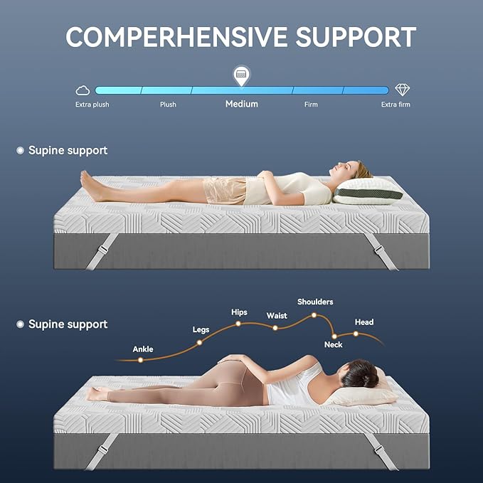 ELEMUSE 4 Inch Gel Memory Foam Mattress Topper Queen Size Pressure-Relieving Mattress Topper for Back Pain,Non-Slip Design with Removable & Washable Cover, CertiPUR-US