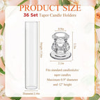 36 Set Christmas Glass Hurricane Candle Holders 12.6" Open Ended Glass Candleholder Tube Shape Bottomless and 2.2" Taper Clear Candlestick Holders for Wedding Party Table Centerpiece (Clear)