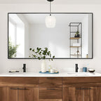 Bathroom Mirror, 30x48 Inch, Black Frame, Rectangle, Wall Mounted, Metal Framed Vanity Mirror, Modern, Hangs Horizontal Or Vertical