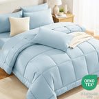 CozyLux King Size Comforter Set Light Blue, 7 Pieces Bed in a Bag, Blue Comforter King Size, All Season Bedding Sets with Stitch Quilted Comforter, Flat Sheet, Fitted Sheet, Pillowcases