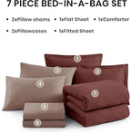 Monbix Queen Comforter Set - 7 Pieces Cationic Dyeing Dark Red Bed in a Bag Queen Bedding Sets with Comforter, Sheets, Pillowcases & Shams, Reversible Bedding Comforters Sets