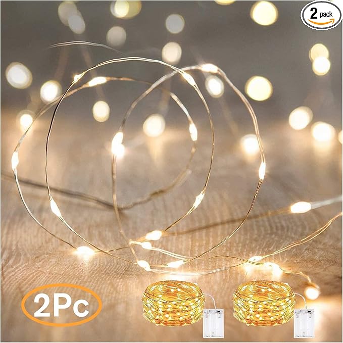 ANJAYLIA 2 Pack Fairy Lights 16.4ft 50 LED String Lights Battery Operated Mini Firefly Starry Lights for Wedding, Bedroom, Party, Christmas, Warm White
