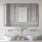 Antok Bathroom Mirror,60"x30" Wall Mirror, Decorative Mirrors Vanity Mirror Aluminum Alloy Frame Contemporary Hanging Mirror for Living Room Bathroom Entryway,Black,Round Corner