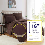 Sweet Home Collection 7 Piece Comforter Set Bag Solid Color All Season Soft Down Alternative Blanket & Luxurious Microfiber Bed Sheets, Brown, Queen