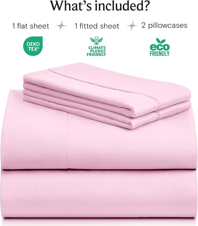 LuxClub 4 PC Sheet Set Bed Sheets Deep Pockets 16" Eco Friendly Wrinkle Free Cooling Machine Washable Hotel Bedding Silky Soft - Powder Pink King