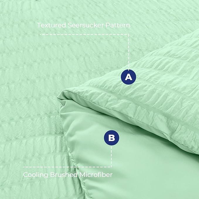 HYMOKEGE Mint Green King Size Comforter Set Seersucker 7 Pieces, All Season Luxury Bed in a Bag for Bedroom, Bedding Set with Comforter, Sheets, Pillowcases & Shams