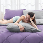 HEVUMYI King Comforter Set - 7-Piece All Season Bed in a Bag King, Ultra Soft Bedding Set with Comforter, Flat Sheet, Fitted Sheet, Pillowcases, Pillow Shams, Purple & Light Grey