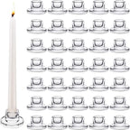 36 PCS Glass Taper Candle Holders Bulk Candlestick Holders Clear Short Tapered Candle Stick Holder Decor Set for Table Centerpiece Wedding Party Advent Christmas Home Decorations (36, Clear)