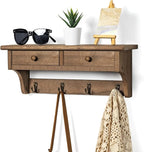 Emfogo Coat Hooks Mounted, Rustic Wood Coat Rack Mount Shelf with Hooks, Farmhouse Coat Rack with Shelf & Coat Hook for Entryway, Mudroom, Bedroom, Kitchen, Bathroom(Walnut)