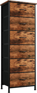 Somdot Tall Dresser for Bedroom with 6 Drawers, Storage Organizer Chest of Drawers with Removable Fabric Bins for Closet Bedside Living Room Laundry Entryway Hallway, Wood Grain Print
