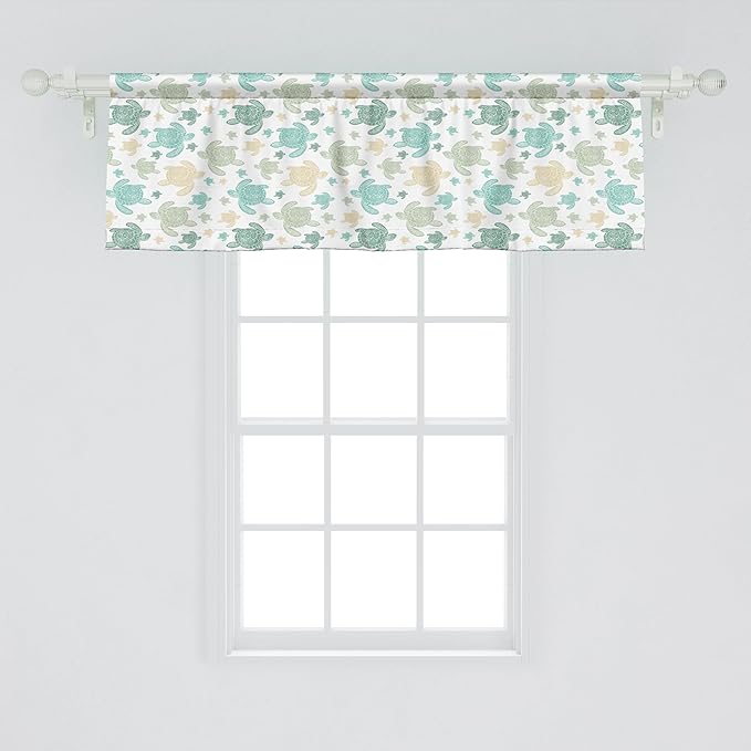 Ambesonne Turtles Window Valance, Illustration of Repeating Motifs of Animal Print in Assorted Tones, Curtain Valance for Kitchen Bedroom Decor with Rod Pocket, 42" x 18", Seafoam and Grey Yellow