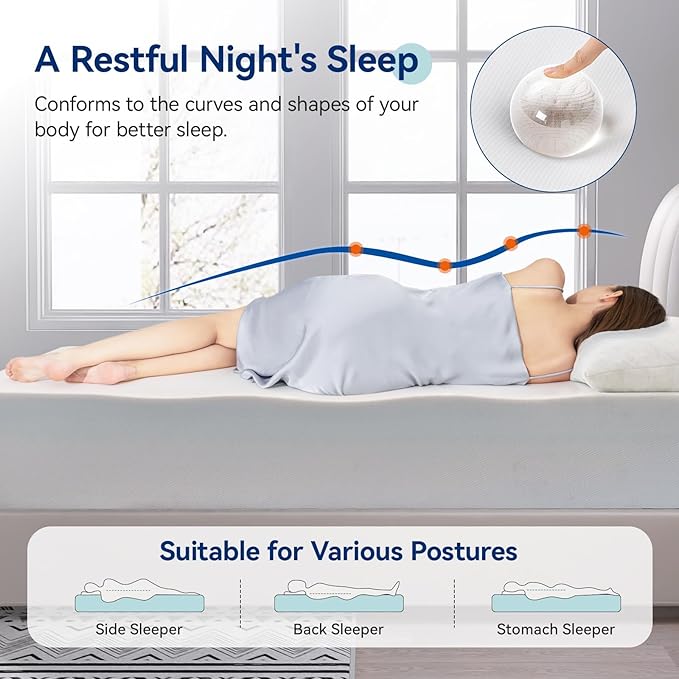 Amazon Basics Memory Foam Mattress, Medium Firm, 12 Inch, King, White/Grey, 80" L x 76" W x 12" Th