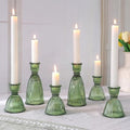 6 Pcs Green Glass Candlestick Holder (3.5"/6", Assorted)- Tall Taper Candle Holders with Vintage Design, Candle Stick Holders in Bulk for Party Decorations, Green Candle Holder for Tapered Candles