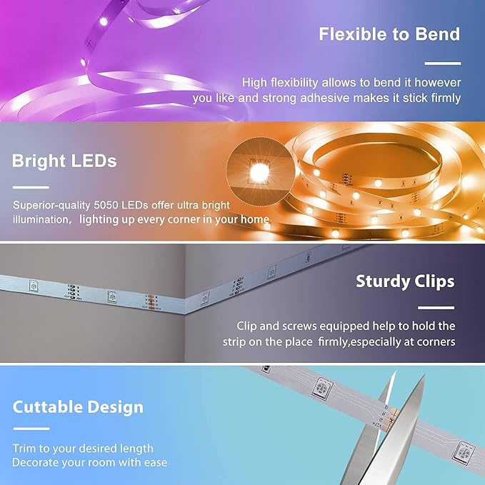 65.6ft Led Strip Lights, Led Light Strips Music Sync Color Changing Led Lights with App Control and Remote, Led Lights for Bedroom, Party, Home Decoration