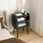 SOOWERY Mid Century Modern Nightstand, Side Table with Storage, Bedside Tables with Acrylic Drawer, End Table with Solid Wood Legs for Bedroom, Living Room and Small Spaces, Black