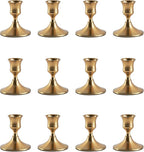 Gold Taper Candle Holder, Brass Candlestick Holders, Vintage Metal for Table Centerpieces Wedding Christmas Decor (Gold, 12 Pcs)