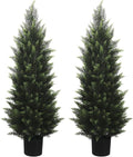 4FT Artificial Cedar Topiary Tree Lifelike Faux Cedar Pines Christmas Trees UV Rated Faux Shrubs Everygreen Plants for Front Porch Outdoor Decor Set of 2