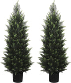 4FT Artificial Cedar Topiary Tree Lifelike Faux Cedar Pines Christmas Trees UV Rated Faux Shrubs Everygreen Plants for Front Porch Outdoor Decor Set of 2